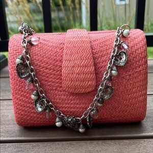 Vintage Donna Dixson Coral Woven Mini Handbag with Charm Handle